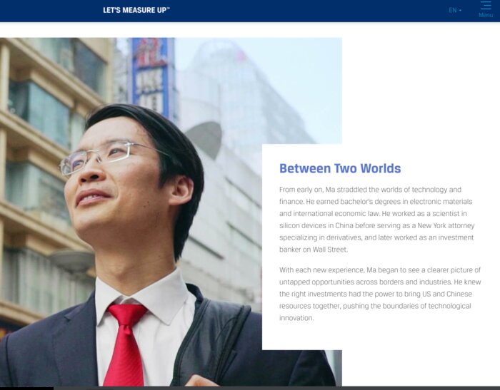 Winston Ma profile on letsmeasureup.org showing 'Between Two Worlds' section