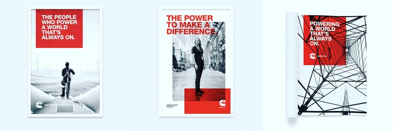 Cummins recruitment poster series: wind turbine, make a difference, power lines