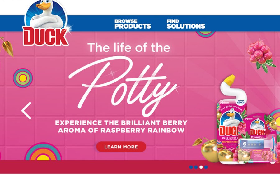 Toilet Duck homepage marquee reading 'The life of the Potty'