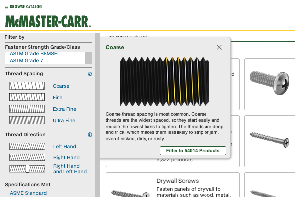 McMaster-Carr thread spacing